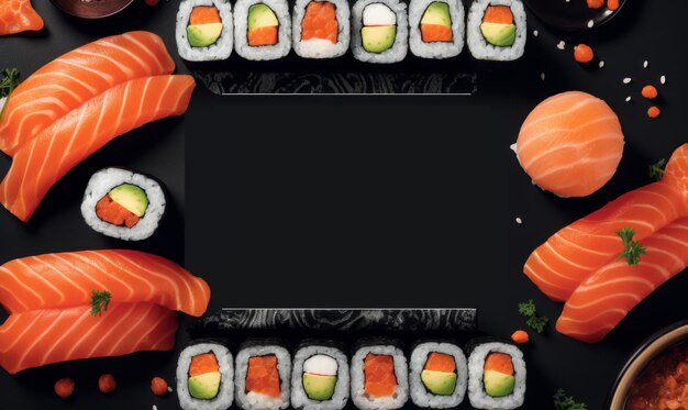 Sushi Reklama Tło dla mediów społecznościowych Post Japoński Sushi Roll z łososia Generative Ai