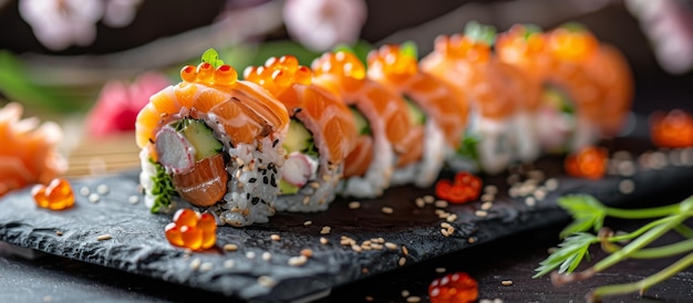 Sushi Roll na czarnym talerzu