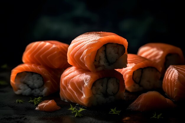 Sushi roll z łososiem i krewetką w tempurze Wygenerowana sztuczna inteligencja sieci neuronowej