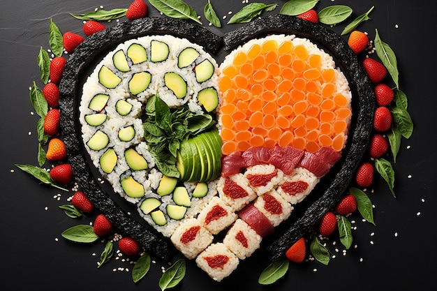 Zdjęcie sushi ułożone w symbolie yinyang dla równowagi