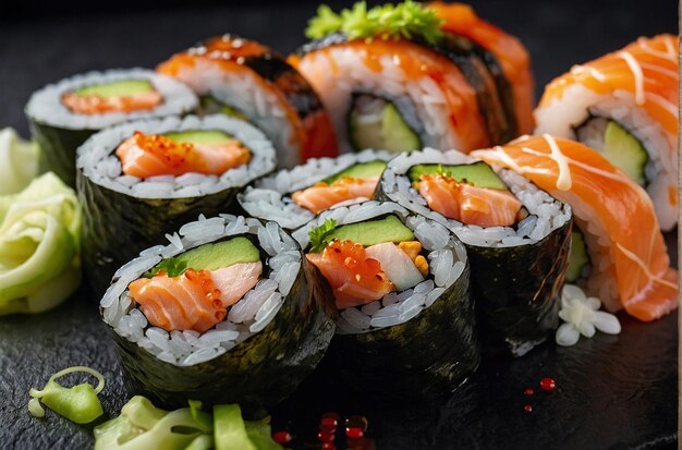 Sushi z grillowaną skórką łososia