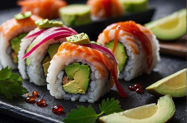 Sushi z naciśniętym awokado i piklem imbirem