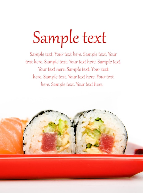 Sushi z przykładowym tekstem