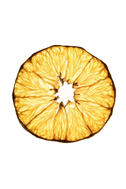 Suszone frytki z pomarańczy Na białym tle Cienki plasterek pomarańczy bez dodatków Zdrowa przekąska