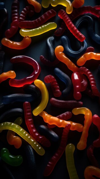 Zdjęcie sweet gummy worms cukierki pionowe tło