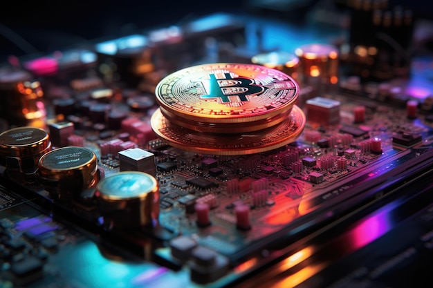 Świat elektronicznych kryptograficznych pieniędzy Bitcoin i wykresów rosnących dochodów