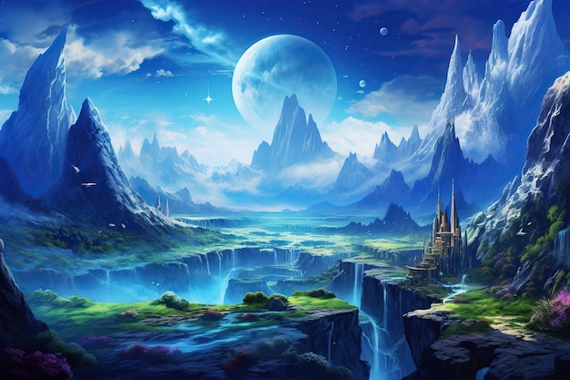 Świat fantasy Ai art Środowisko obcej planety