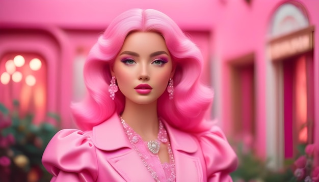 Zdjęcie Świat fantazji barbie różowe tło słodka dziewczyna