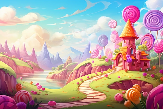 Świat jak marzenie Wykonany z cukierków i słodyczy Ilustracja kreskówka gry w tle