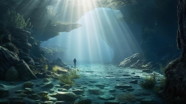 Świat, w którym ludzie ewoluowali, by żyć pod wodą, wygenerowany przez sztuczną inteligencję