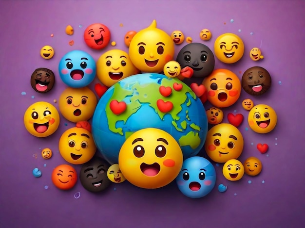 Świat z wieloma twarzami i twarzami wokół ziemi