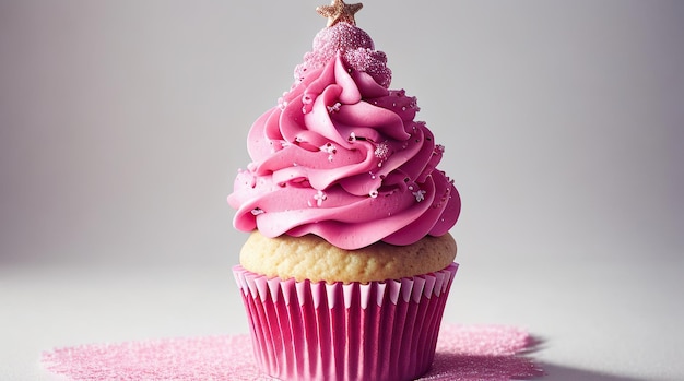 Świąteczna babeczka ozdobiona gwiazdą Świąteczne słodycze w modnych odcieniach różu