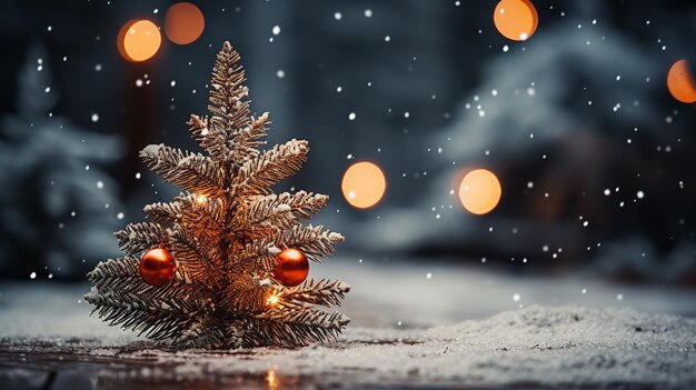 Świąteczna choinka z bliska Śnieżne gałęzie i ozdoby