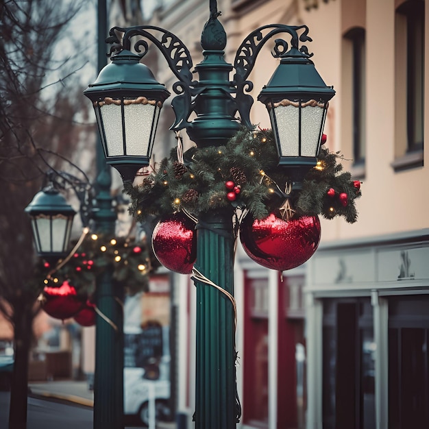 Świąteczna dekoracja lamp ulicznych na ulicach miasta