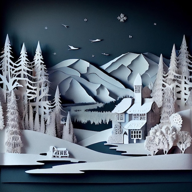 Świąteczna dekoracja papierowa zimowy krajobraz showscape