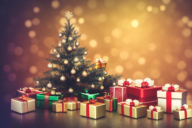 Świąteczna dekoracja świąteczna z pudełkami prezentowymi układa spektakularne choinki