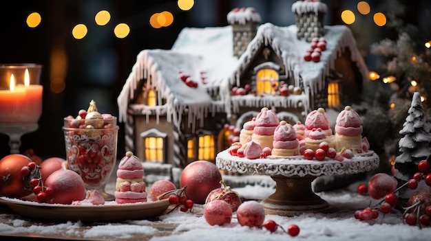 świąteczna dekoracja z domem i ciasteczkami