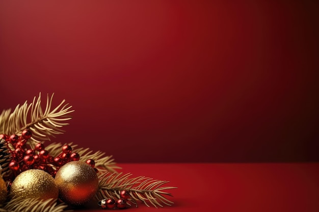 Świąteczna dekoracja z gałęziami drzew bożonarodzeniowych ze złotą wstążką