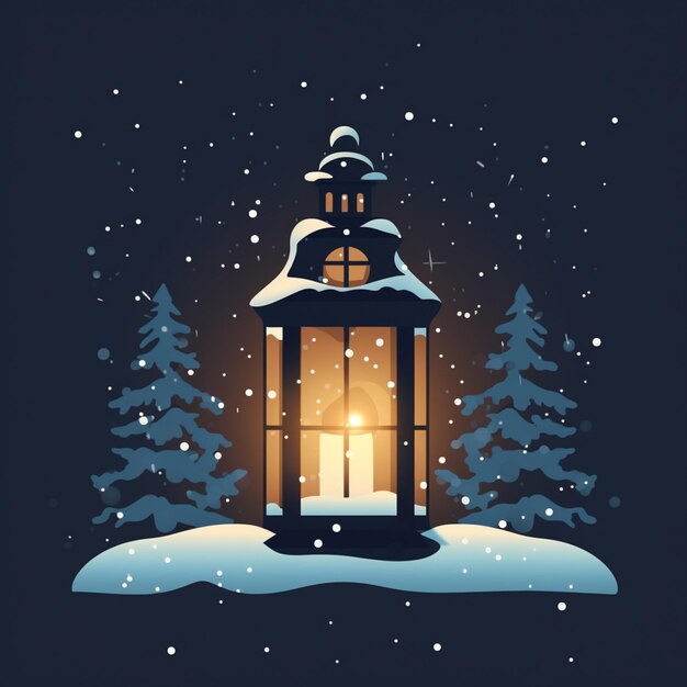 Zdjęcie Świąteczna dekoracja z latarnią w śniegu w zimowym parku
