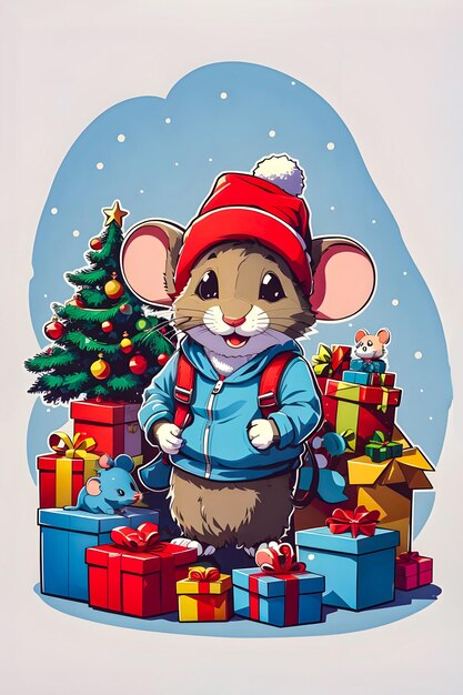 Zdjęcie Świąteczna naklejka na szczura świąteczna naklejka na szczura świąteczna naklejka z kotem