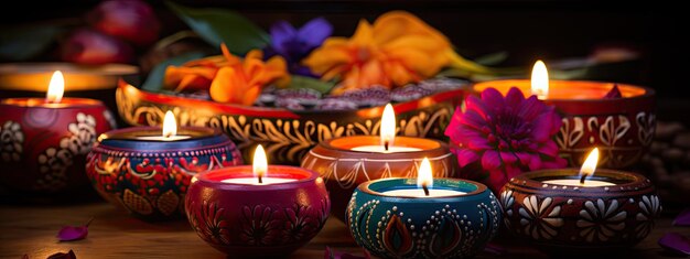 Świąteczna poświata 3D Diwali ilustracja z kwiatami i światłami