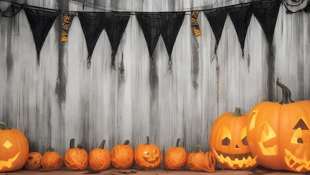 Zdjęcie Świąteczna tapeta halloween tło dynie pajęczyny i upiorne dekoracje podczas pełni księżyca