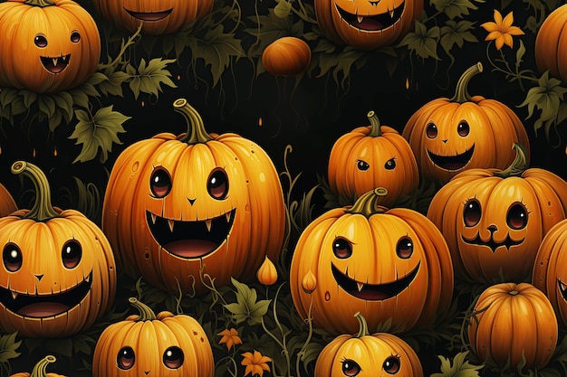 świąteczna wizytówka na Halloween z grupą przerażających dyni w nocy Bezszwonowa tekstura ozdoby