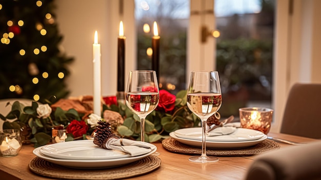 Świąteczne daty nocne stoły pomysł krajobrazowy stół obiadowy dla dwóch i Boże Narodzenie Nowy Rok Dekoracja dnia Walentynek angielski styl wiejski