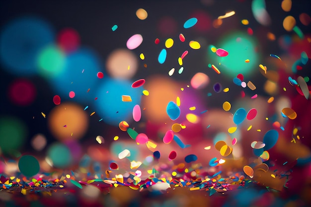 Zdjęcie Świąteczne latające w powietrzu kolorowe konfetti na uroczystość i imprezę w nocy wielokolorowe papierowe konfetti z okazji zwycięstwa i urodzin oraz nowego roku generative ai