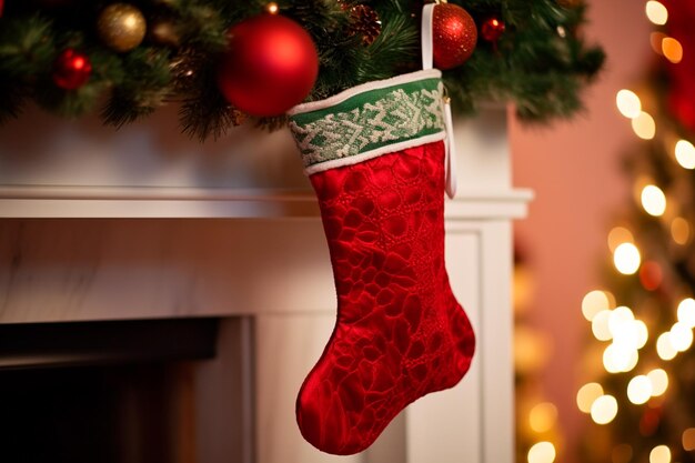 Świąteczne lub świąteczne pończochy lub torba w kształcie pończoch zawieszona w Dzień Świętego Mikołaja lub Wigilię