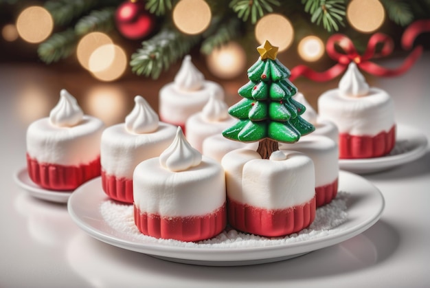 Świąteczne marshmallows pięknie wykonane w kształcie drzewek świątecznych