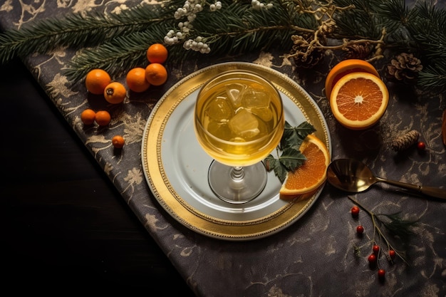 Świąteczne nakrycie stołu z szampanem Świąteczna kolacja w domu, ilustracja Generacyjna sztuczna inteligencja