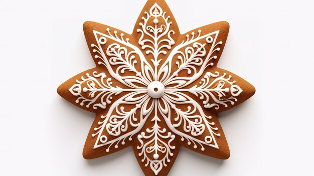 Świąteczne pierniki w kształcie płatka śniegu lub gwiazdy ozdobione lukrem