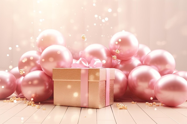świąteczne pudełko na prezent różowe balony z miejscem na tekst koncepcja sprzedaży walentynki