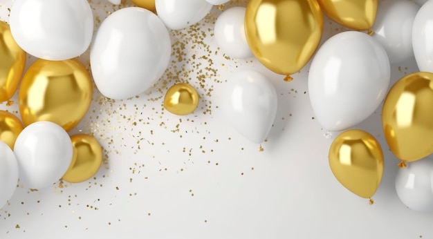 Świąteczne tło białych i złotych balonów Generative AI