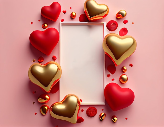 Świąteczne tło Walentynki z czerwonym i złotym sercem w tle Generative AI