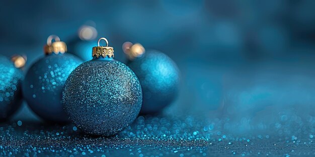 Zdjęcie Świąteczne tło z niebieskimi kulkami xmas holiday tło dla pozdrowienia minimalistycznego