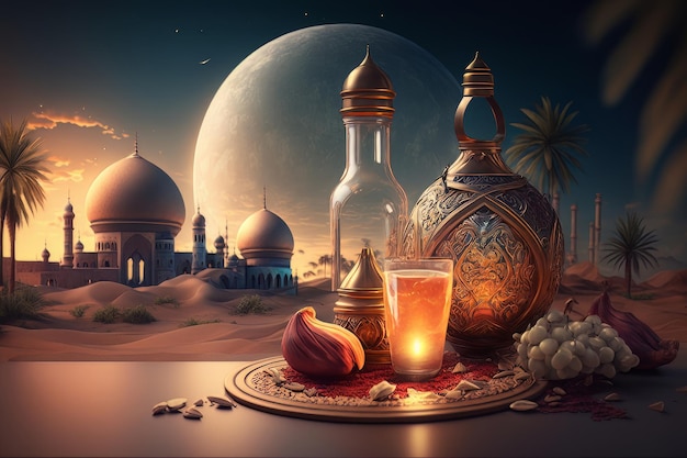 Świąteczne zdjęcie ramadan kareem w tle Ilustracja AI Generative