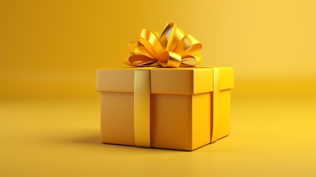 Świąteczne żółte pudełko na prezent koncepcja szczęśliwego nowego roku żółty lśniący kolor tła