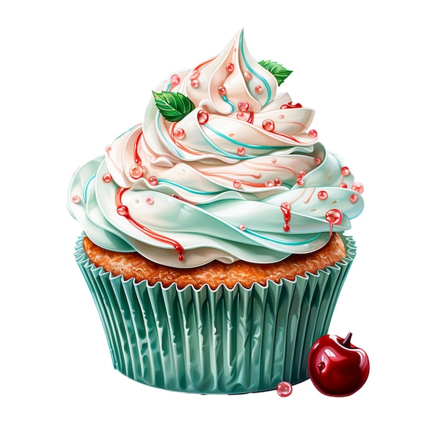 Świąteczny cupcake akwarel izolowana ilustracja Święta smaczna piekarnia AI generatywne ilustracje