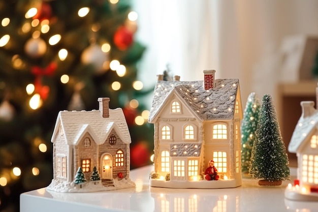 Świąteczny domek z zabawkami wystrój domu w stylu wiejskiej chaty dekoracja domu na angielską wieś, zimowe wakacje i świąteczna atmosfera Inspiracja Wesołych Świąt i Wesołych Świąt