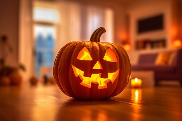 Świąteczny jesienny wystrój JackOLantern oświetlony blaskiem świec