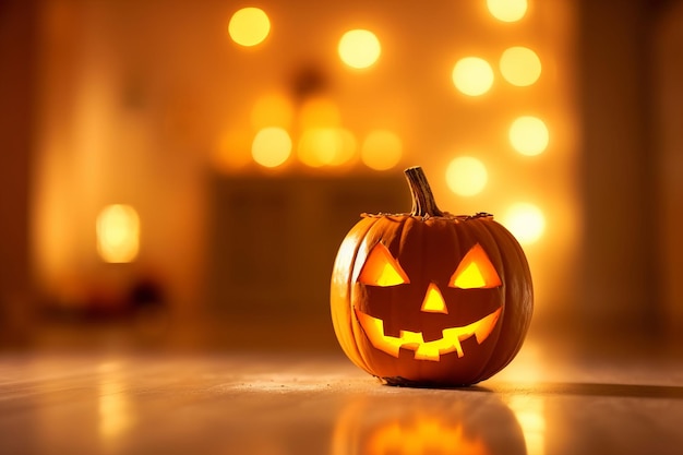 Świąteczny jesienny wystrój JackOLantern oświetlony blaskiem świec