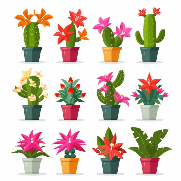 Świąteczny kaktus Schlumbergera Święto Dziękczynienia Kaktus Krab Kaktus Święta Kaktus Pot Plant Icon Set