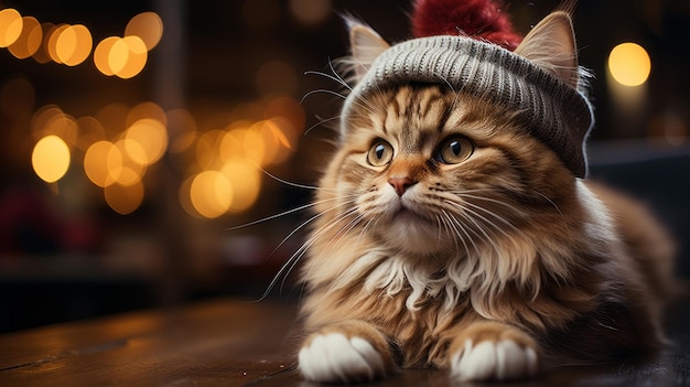 Świąteczny kot w czapce Mikołaja