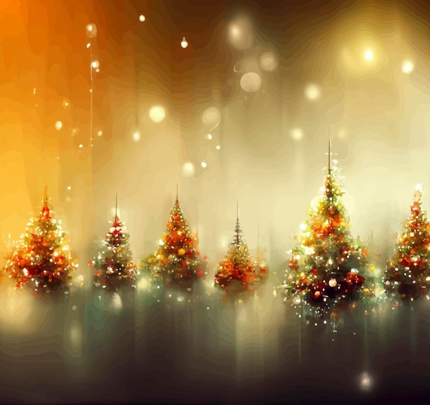 Świąteczny krajobraz ze śniegiem i drzewami ze światłami świąteczna ilustracja krajobrazu
