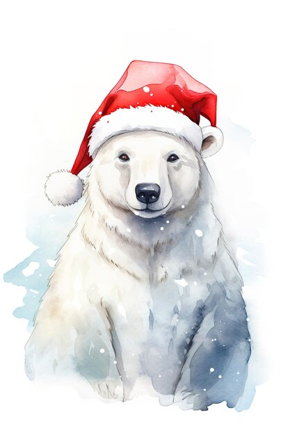 Zdjęcie Świąteczny niedźwiedź polarny z kapeluszem św. mikołaja
