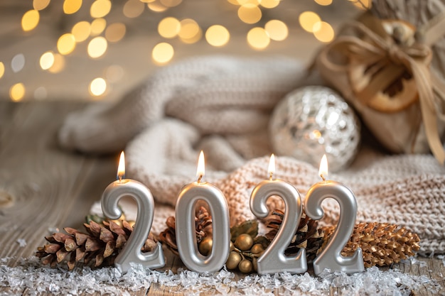 Świąteczny Nowy Rok Tło Ze świecami W Postaci Liczb 2022.