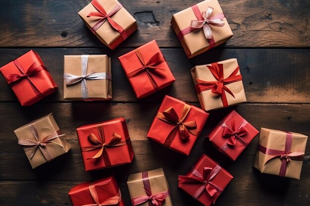 Zdjęcie Świąteczny prezent xmas lub pudełko z prezentami na tle świątecznego nastroju zimą wesołych świąt