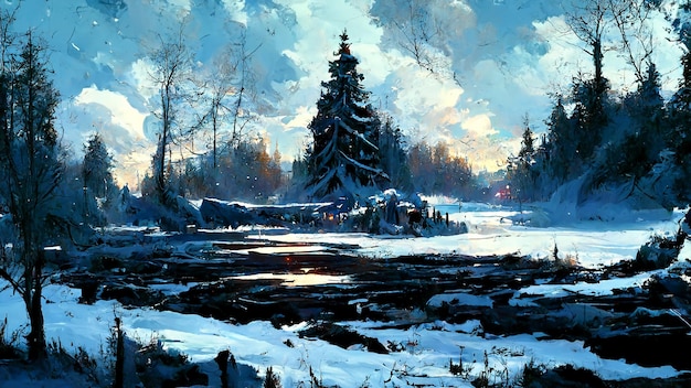 Zdjęcie Świąteczny śnieg w zimną noc ilustracja 3d